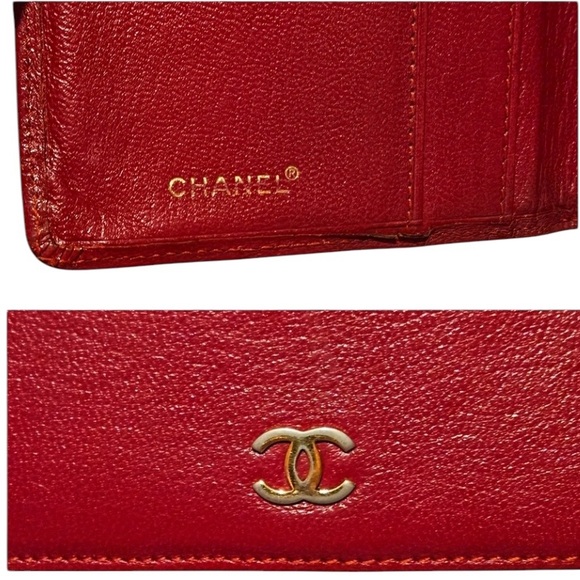 Chanel Vintage Red Leather Bi-fold Long Wallet with Coco mark EUC - Picture 8 of 16